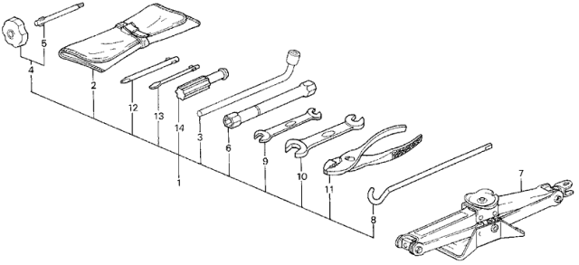 1991 Honda Civic Tool Set Diagram for 89000-SH5-A00