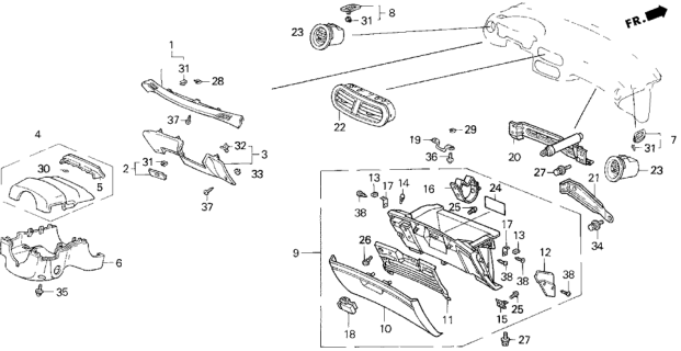 1994 Honda Del Sol 2 Door V-TEC KA 5MT Instrument Panel Garnish Diagram