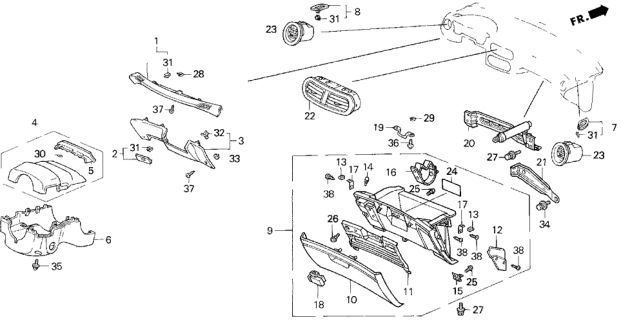 1995 Honda Del Sol Lid, Glove Box (Graphite Black) Diagram for 77501-SR2-A80ZA