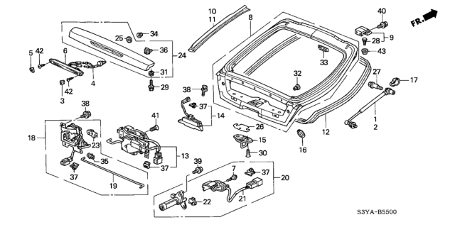 2004 Honda Insight Lock Assembly, Tailgate Diagram for 74800-S3Y-003