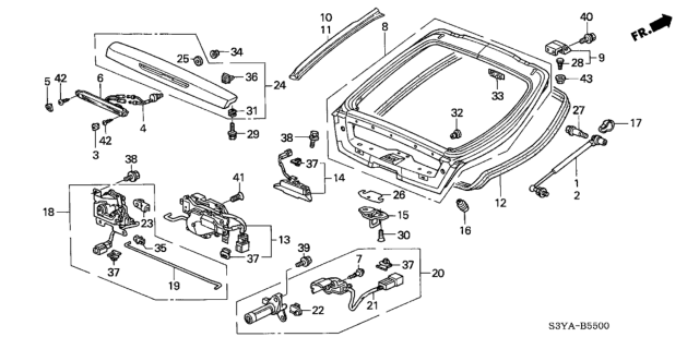 2004 Honda Insight Stopper, Tailgate Diagram for 74827-S3Y-000