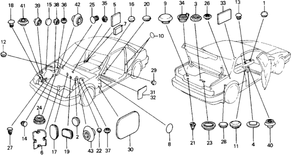 1988 Honda Prelude Cover, Hood Side Diagram for 74153-SF1-000