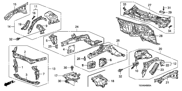 2011 Honda Accord Front Bulkhead - Dashboard Diagram