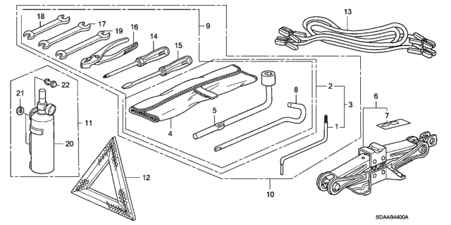 2007 Honda Accord 4 Door EX KA 5MT Tools - Jack Diagram