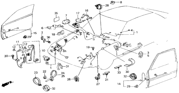 1989 Honda Accord Wire Harness, FR. Door (Passenger Side) Diagram for 32752-SE0-A00