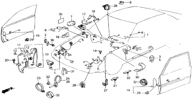 1988 Honda Accord Wire Harness, Cabin Diagram for 32100-SG7-A80