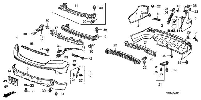 2008 Honda CR-V 5 Door EX-L (2WD) KA 5AT Bumpers Diagram