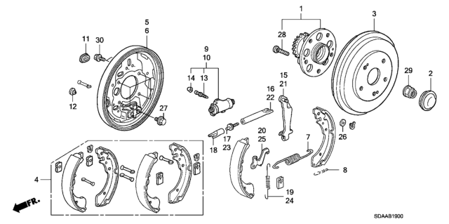 2007 Honda Accord 4 Door LX (SUL) KL 5AT Rear Brake (Drum) Diagram