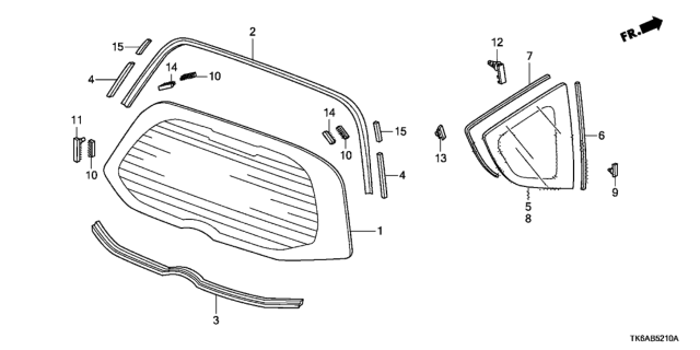 2013 Honda Fit 5 Door FIT (SAYAMA PLANT) KA 5MT Rear Windshield - Quarter Glass Diagram