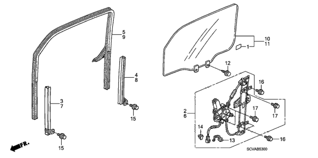 2010 Honda Element Front Door Glass  - Regulator Diagram