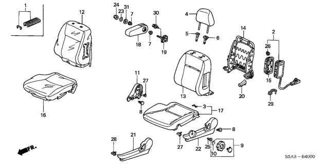 2002 Honda Civic 4 Door LX KA 5MT Front Seat (Driver Side) Diagram