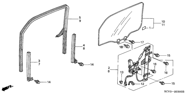 2006 Honda Element Glass Assy., R. FR. Door (Green) (Aptech) Diagram for 73300-SCV-A00