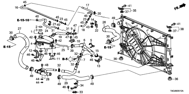 2017 Honda Civic Radiator Hose - Reserve Tank Diagram