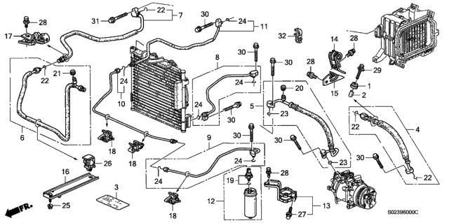 1998 Honda Civic A/C Hoses - Pipes Diagram