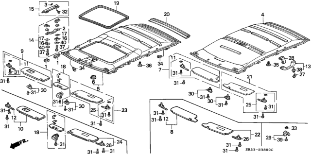 1992 Honda Civic Headliner Trim Diagram