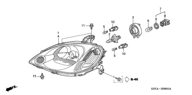 2006 Honda Insight Headlight Unit, Passenger Side Diagram for 33101-S3Y-A01