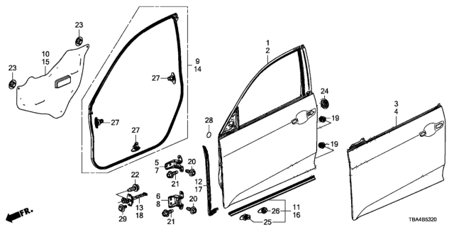 2017 Honda Civic Seal,L FR Door Lw Diagram for 72368-TBA-A01