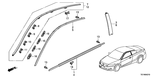 2012 Honda Accord Clip, Roof Molding Diagram for 91572-TK4-A01