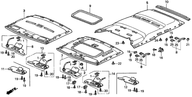 1998 Honda Odyssey 5 Door LX (6 SEATS) KA 4AT Roof Lining Diagram