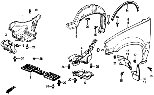 1985 Honda Civic 5 Door DX KA 5MT Front Fender Diagram