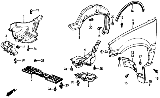 1984 Honda Civic Splash Guard, Left Front Diagram for 61820-SB6-760