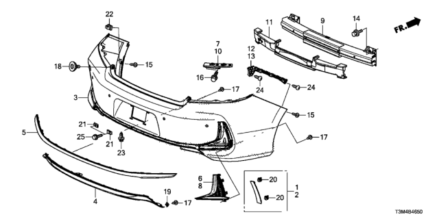 2017 Honda Accord Garnish, L. RR. Bumper Diagram for 71509-T3L-A51