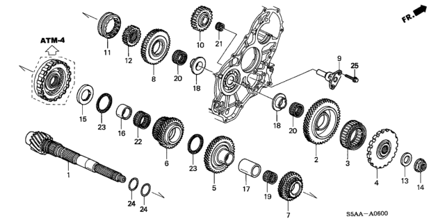 2003 Honda Civic Selector, Reverse Gear Diagram for 23565-PLX-000