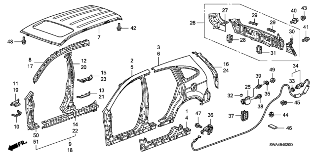2008 Honda CR-V Outer Panel - Roof Panel Diagram