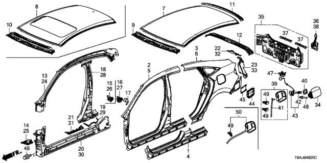 2018 Honda Civic Panel, Roof Diagram for 62100-TBA-A00ZZ