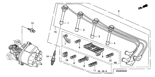 1995 Honda Civic High Tension Cord - Spark Plug Diagram