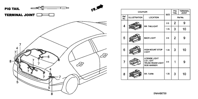 2009 Honda Civic Electrical Connector (Rear) Diagram