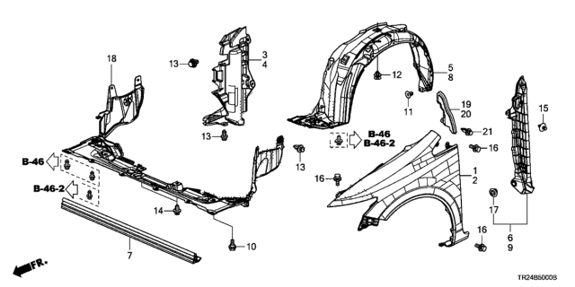 2015 Honda Civic 4 Door MX KL CVT Front Fenders Diagram