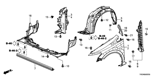 2013 Honda Civic Fender Right, Front Inner Diagram for 74101-TR3-A50