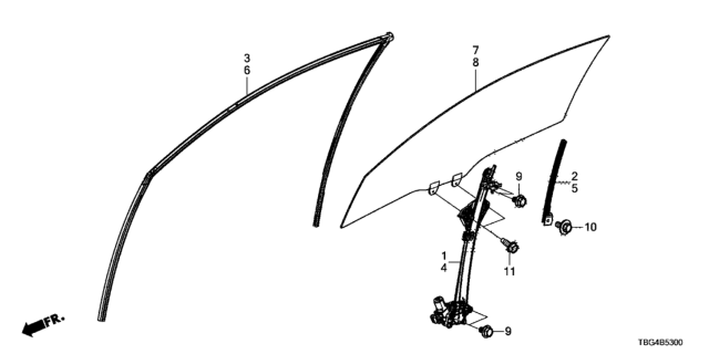 2018 Honda Civic Glass, FR. R Door Diagram for 73300-TBG-A00