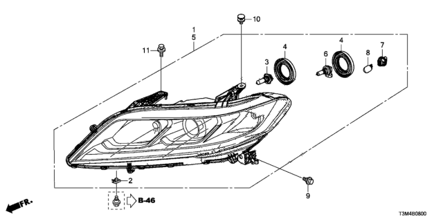 2017 Honda Accord Light Assembly, R Head Diagram for 33100-T3L-A61