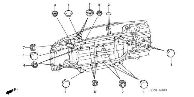 2004 Honda Accord 2 Door EX KA 5MT Grommet (Lower) Diagram