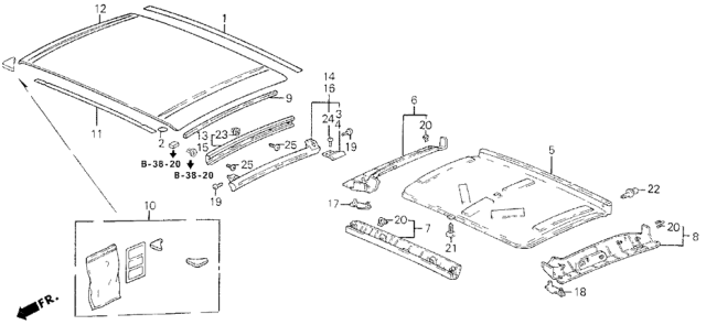 1996 Honda Del Sol Weatherstrip, R. Roof Side Diagram for 85141-SR2-033