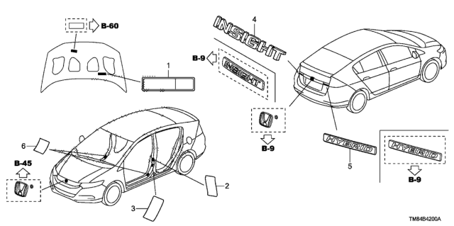 2010 Honda Insight Emblems - Caution Labels Diagram