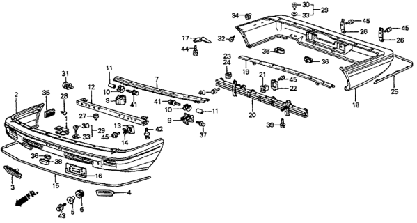 1983 Honda Prelude Bracket, L. FR. Bumper Mounting Diagram for 62555-SB0-020