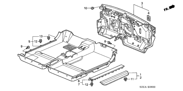 2004 Honda Insight 3 Door DX KA CVT Floor Mat Diagram