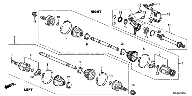 2013 Honda Accord Shaft Assembly, R Drive Diagram for 44305-T2B-A00