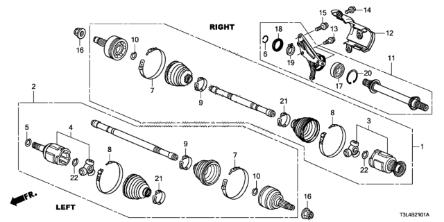 2015 Honda Accord Driveshaft Assembly, Passenger Side Diagram for 44305-T3M-A21