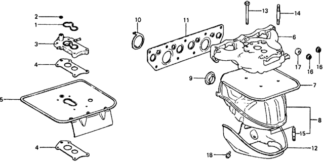 1979 Honda Civic 2 Door ** KA 4MT Carburetor Insulator  - Manifold Diagram