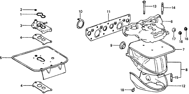 1979 Honda Civic Carburetor Insulator  - Manifold Diagram