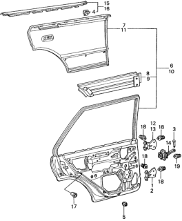 1983 Honda Civic 4 Door ** (1500) KA HMT Rear Door Panels Diagram