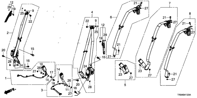 2012 Honda Civic Tongue Set, Right Rear Seat Belt (Outer) (Atlas Gray) Diagram for 04824-TR0-A00ZC