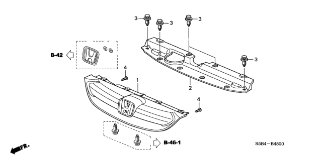2004 Honda Civic 4 Door MX (HYBRID) KL 5MT Front Grille Diagram