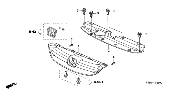 2004 Honda Civic Base, Front Grille (Magnesium Metallic) Diagram for 71121-S5B-003ZJ