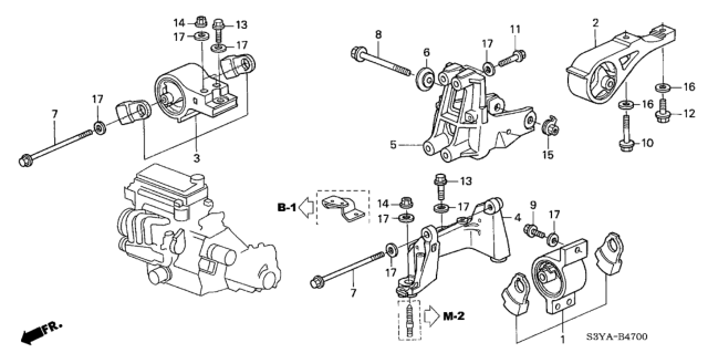 2004 Honda Insight Rubber Assy., Transmission Mounting (MT) Diagram for 50805-S3Y-J02