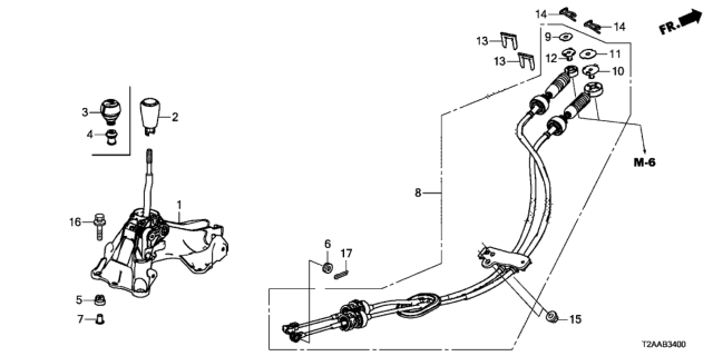 2017 Honda Accord Knob Comp, Change Diagram for 54102-T2F-L01ZA